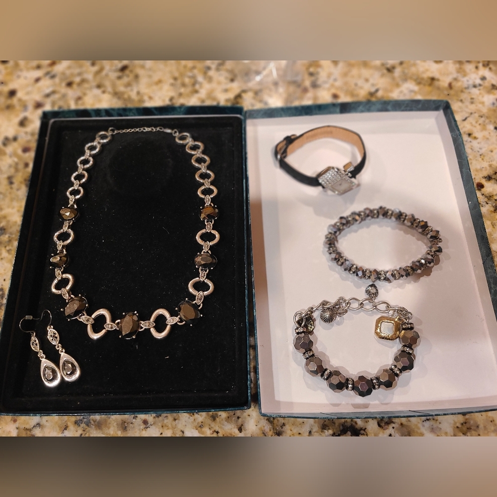Elegant Silver and Black Jewelry Set